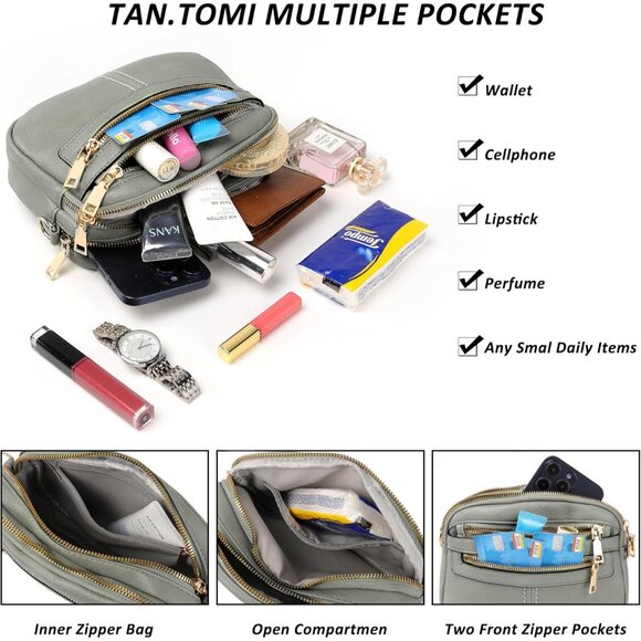 Crossbody Bag Vegan Leather Multi-Pocket Shoulder Purse for Travel and Daily Use - Picture 5 of 7